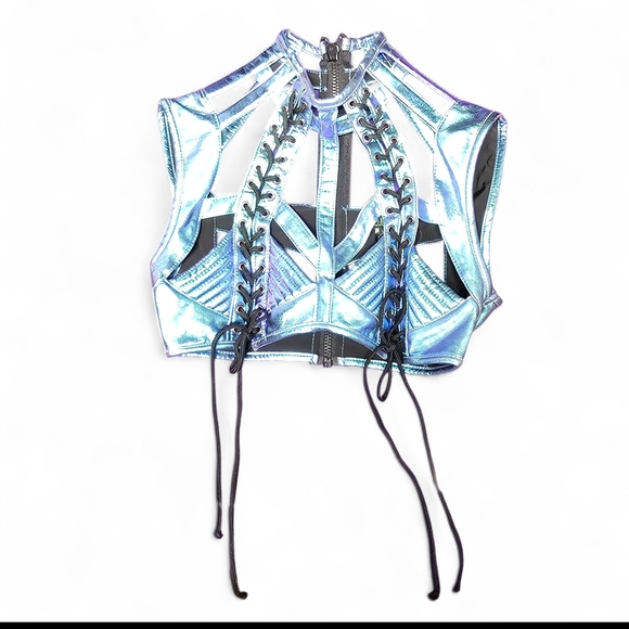 NEW Club Exx Rude Awakening Iridescent Caged Bra Crop Top Size XS - Picture 5 of 5